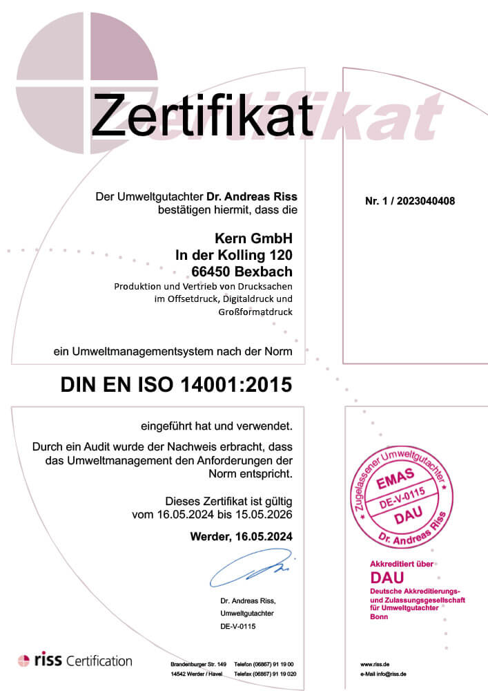 Kern GmbH ISO 14001 Zertifikat